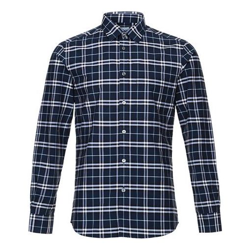 Men's Burberry Plaid Long Sleeves Casual Shirt Navy Blue 80175651