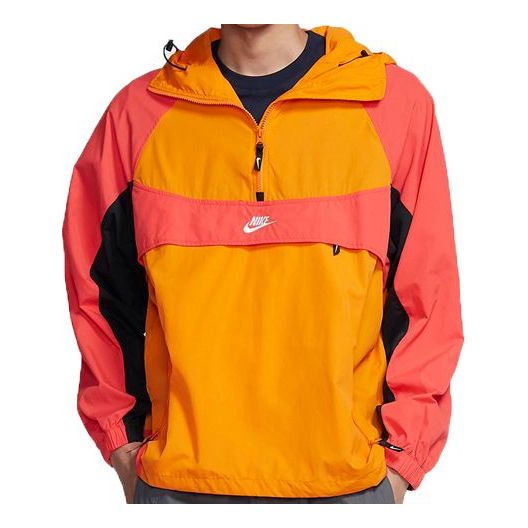 Nike Sportwear Retro Colorblock Loose Half Zipper hooded Pullover Woven Jacket Orange BV5386-873