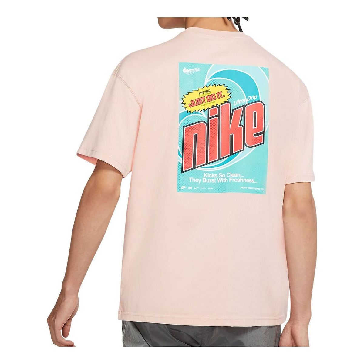 Men's Nike Back Large Logo Pattern Printing Round Neck Casual Short Sleeve Pink T-Shirt DM2198-601