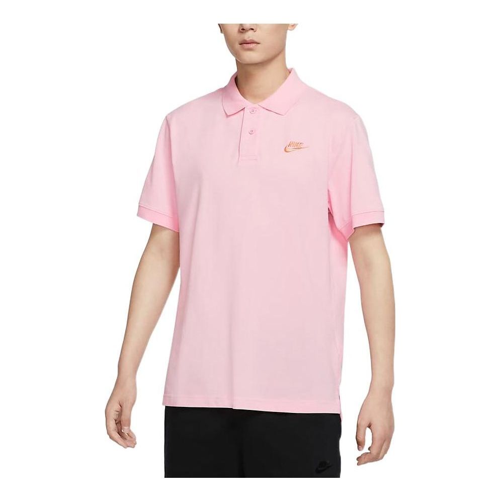 Nike Sportswear Solid Color Logo Embroidered Short Sleeve Polo Shirt Pink CJ4457-691