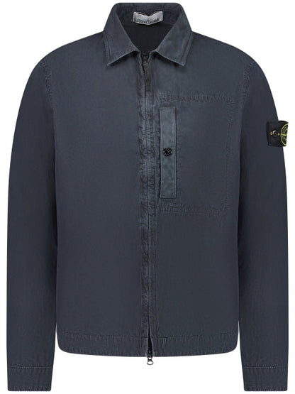 Stone Island Brushed Organic Cotton Canvas Overshirt In Navy