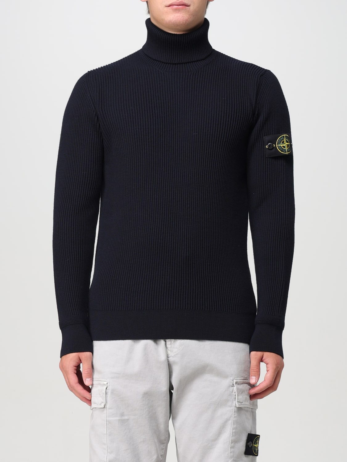 Stone Island Turtle Neck Ribbed Wool Sweatshirt Navy