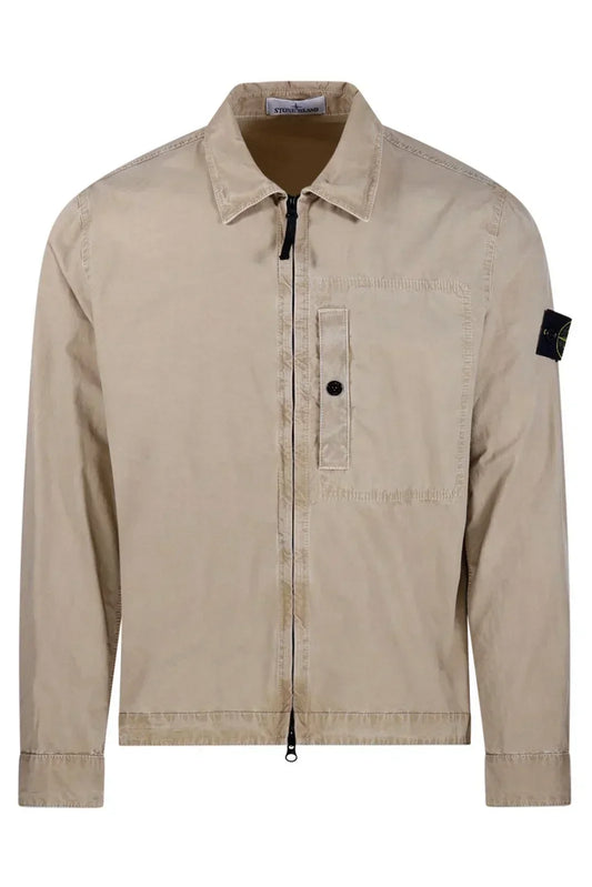 Stone Island Brushed Organic Cotton Canvas Overshirt In Sand