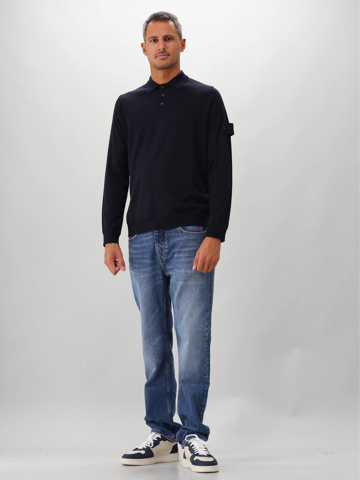 Stone Island Gebreide Longsleeve Polo Blauw
